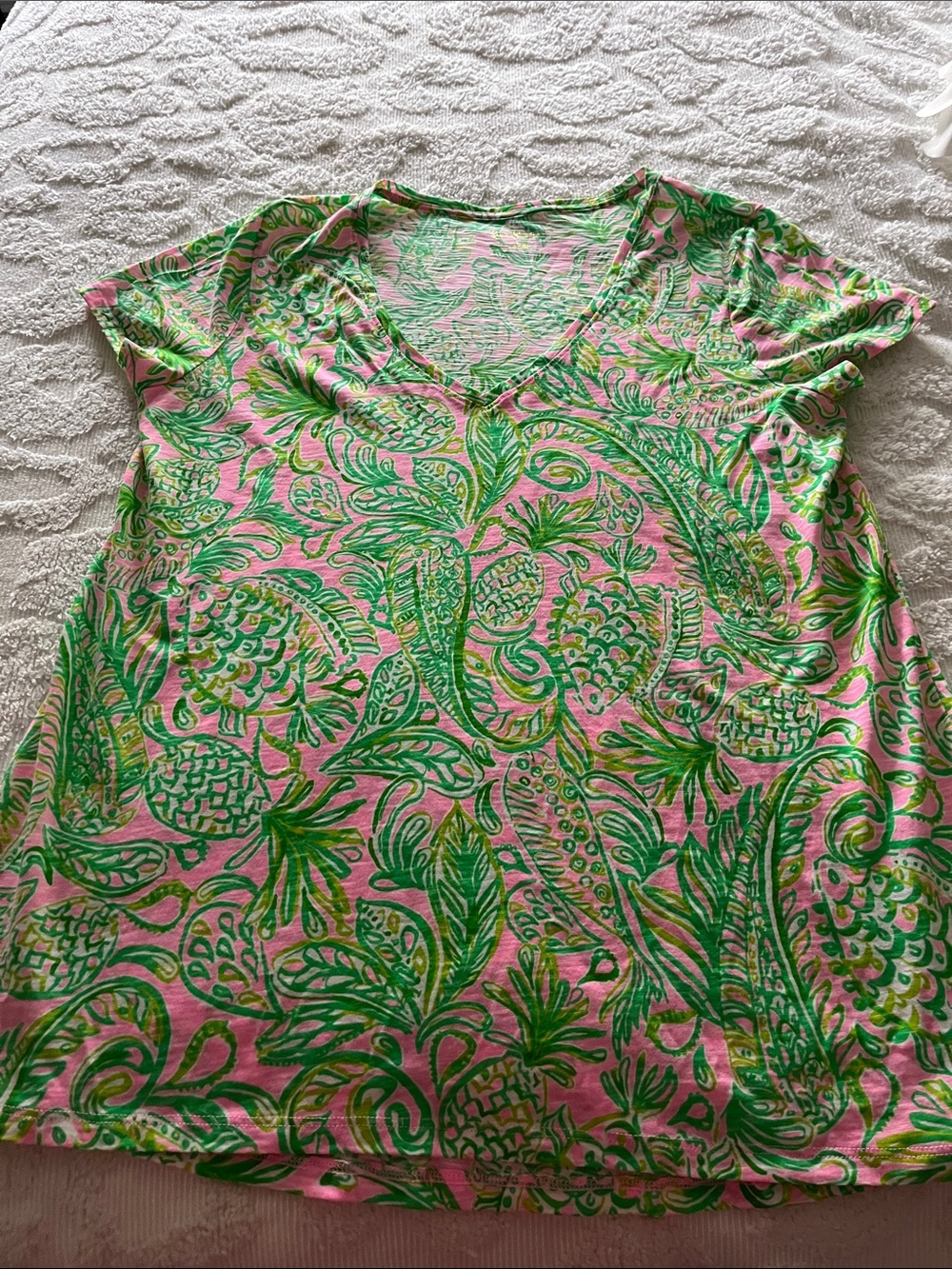 Pink & Green Tropical Print V-Neck Women's Top Lilly Pulitzer